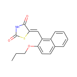 CCCOc1ccc2ccccc2c1/C=C1\SC(=O)NC1=O ZINC000013843840