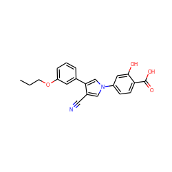 CCCOc1cccc(-c2cn(-c3ccc(C(=O)O)c(O)c3)cc2C#N)c1 ZINC000200845942