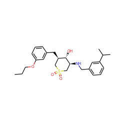 CCCOc1cccc(C[C@@H]2CS(=O)(=O)C[C@H](NCc3cccc(C(C)C)c3)[C@H]2O)c1 ZINC000071296951