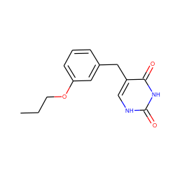 CCCOc1cccc(Cc2c[nH]c(=O)[nH]c2=O)c1 ZINC000013743526