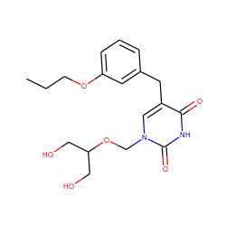 CCCOc1cccc(Cc2cn(COC(CO)CO)c(=O)[nH]c2=O)c1 ZINC000001541373