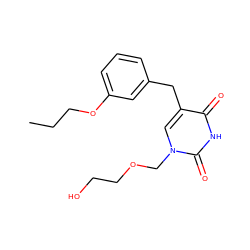 CCCOc1cccc(Cc2cn(COCCO)c(=O)[nH]c2=O)c1 ZINC000001541372