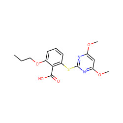 CCCOc1cccc(Sc2nc(OC)cc(OC)n2)c1C(=O)O ZINC000103188528