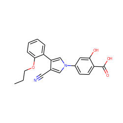 CCCOc1ccccc1-c1cn(-c2ccc(C(=O)O)c(O)c2)cc1C#N ZINC000200843680