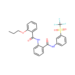 CCCOc1ccccc1C(=O)Nc1ccccc1C(=O)Nc1cccc(S(=O)(=O)C(F)(F)F)c1 ZINC000199852871