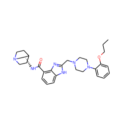 CCCOc1ccccc1N1CCN(Cc2nc3c(C(=O)N[C@@H]4CN5CCC4CC5)cccc3[nH]2)CC1 ZINC000013539207