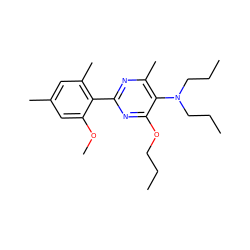 CCCOc1nc(-c2c(C)cc(C)cc2OC)nc(C)c1N(CCC)CCC ZINC000040428690