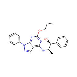 CCCOc1nc(N[C@H](C)[C@@H](O)c2ccccc2)c2cnn(-c3ccccc3)c2n1 ZINC000012405438