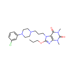 CCCOc1nc2c(c(=O)n(C)c(=O)n2C)n1CCCN1CCN(c2cccc(Cl)c2)CC1 ZINC000028652694