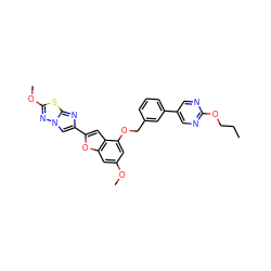 CCCOc1ncc(-c2cccc(COc3cc(OC)cc4oc(-c5cn6nc(OC)sc6n5)cc34)c2)cn1 ZINC000653667295