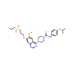 CCCS(=O)(=O)CCCOc1cc2ncnc(N3CCN(C(=O)Nc4ccc(OC(C)C)cc4)CC3)c2cc1OC ZINC000027212507