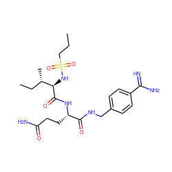 CCCS(=O)(=O)N[C@@H](C(=O)N[C@@H](CCC(N)=O)C(=O)NCc1ccc(C(=N)N)cc1)[C@@H](C)CC ZINC000040976334