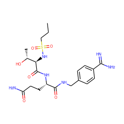 CCCS(=O)(=O)N[C@@H](C(=O)N[C@@H](CCC(N)=O)C(=O)NCc1ccc(C(=N)N)cc1)[C@@H](C)O ZINC000040973159