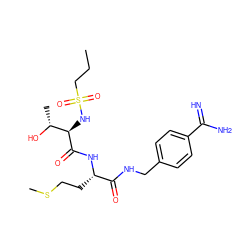 CCCS(=O)(=O)N[C@@H](C(=O)N[C@@H](CCSC)C(=O)NCc1ccc(C(=N)N)cc1)[C@@H](C)O ZINC000040972864