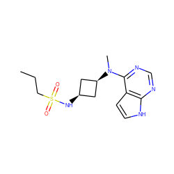 CCCS(=O)(=O)N[C@H]1C[C@@H](N(C)c2ncnc3[nH]ccc23)C1 ZINC000261115849