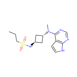 CCCS(=O)(=O)N[C@H]1C[C@H](N(C)c2ncnc3[nH]ccc23)C1 ZINC001772599781