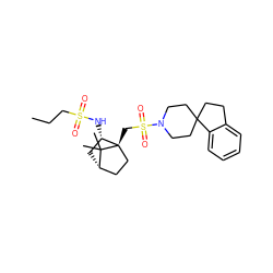 CCCS(=O)(=O)N[C@H]1C[C@H]2CC[C@]1(CS(=O)(=O)N1CCC3(CCc4ccccc43)CC1)C2(C)C ZINC000027310738