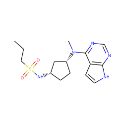 CCCS(=O)(=O)N[C@H]1CC[C@@H](N(C)c2ncnc3[nH]ccc23)C1 ZINC000221324101