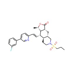 CCCS(=O)(=O)N1CC[C@@H]2[C@H](C[C@H]3C(=O)O[C@H](C)[C@H]3[C@H]2/C=C/c2ccc(-c3cccc(F)c3)cn2)C1 ZINC000028712093