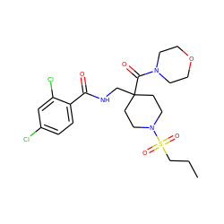 CCCS(=O)(=O)N1CCC(CNC(=O)c2ccc(Cl)cc2Cl)(C(=O)N2CCOCC2)CC1 ZINC000036143434