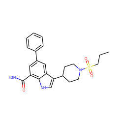 CCCS(=O)(=O)N1CCC(c2c[nH]c3c(C(N)=O)cc(-c4ccccc4)cc23)CC1 ZINC000071317809