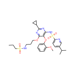 CCCS(=O)(=O)NCCCOc1nc(C2CC2)nc(NS(=O)(=O)c2ccc(C(C)C)cn2)c1Oc1ccccc1OC ZINC000028101363