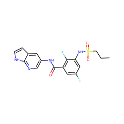 CCCS(=O)(=O)Nc1cc(F)cc(C(=O)Nc2cnc3[nH]ccc3c2)c1F ZINC000072180450