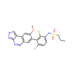 CCCS(=O)(=O)Nc1ccc(Cl)c(-c2cc3cnc4n[nH]cc4c3cc2OC)c1Cl ZINC000653712784