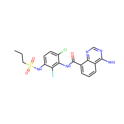 CCCS(=O)(=O)Nc1ccc(Cl)c(NC(=O)c2cccc3c(N)ncnc23)c1F ZINC000084669112