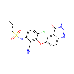 CCCS(=O)(=O)Nc1ccc(Cl)c(Oc2ccc3ncn(C)c(=O)c3c2)c1C#N ZINC000169308834