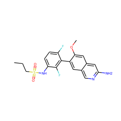 CCCS(=O)(=O)Nc1ccc(F)c(-c2cc3cnc(N)cc3cc2OC)c1F ZINC000210465744