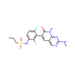 CCCS(=O)(=O)Nc1ccc(F)c(-c2cc3cnc(NC)nc3n(C)c2=O)c1F ZINC000084635710