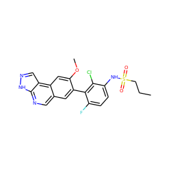 CCCS(=O)(=O)Nc1ccc(F)c(-c2cc3cnc4[nH]ncc4c3cc2OC)c1Cl ZINC000146819773