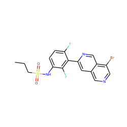 CCCS(=O)(=O)Nc1ccc(F)c(-c2cc3cncc(Br)c3cn2)c1F ZINC000084602971