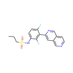 CCCS(=O)(=O)Nc1ccc(F)c(-c2cc3cnccc3cn2)c1F ZINC000084603915