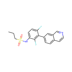 CCCS(=O)(=O)Nc1ccc(F)c(-c2ccc3ccncc3c2)c1F ZINC000084603597