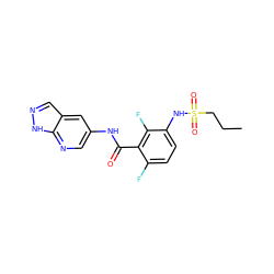 CCCS(=O)(=O)Nc1ccc(F)c(C(=O)Nc2cnc3[nH]ncc3c2)c1F ZINC000072181468