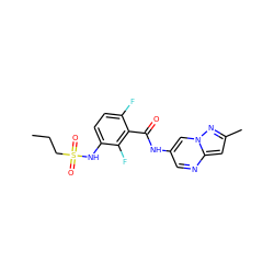 CCCS(=O)(=O)Nc1ccc(F)c(C(=O)Nc2cnc3cc(C)nn3c2)c1F ZINC000084653267