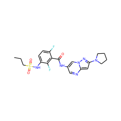 CCCS(=O)(=O)Nc1ccc(F)c(C(=O)Nc2cnc3cc(N4CCCC4)nn3c2)c1F ZINC000084651939