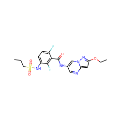 CCCS(=O)(=O)Nc1ccc(F)c(C(=O)Nc2cnc3cc(OCC)nn3c2)c1F ZINC000084652622