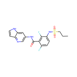 CCCS(=O)(=O)Nc1ccc(F)c(C(=O)Nc2cnc3cc[nH]c3c2)c1F ZINC000084672035