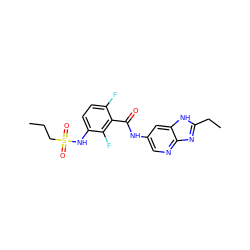 CCCS(=O)(=O)Nc1ccc(F)c(C(=O)Nc2cnc3nc(CC)[nH]c3c2)c1F ZINC000043207324