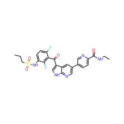 CCCS(=O)(=O)Nc1ccc(F)c(C(=O)c2c[nH]c3ncc(-c4ccc(C(=O)NCC)nc4)cc23)c1F ZINC000113517890