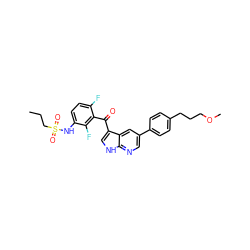 CCCS(=O)(=O)Nc1ccc(F)c(C(=O)c2c[nH]c3ncc(-c4ccc(CCCOC)cc4)cc23)c1F ZINC001772657666