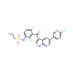 CCCS(=O)(=O)Nc1ccc(F)c(C(=O)c2c[nH]c3ncc(-c4ccc(Cl)nc4)cc23)c1F ZINC000113504465