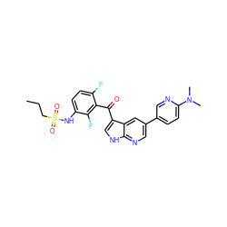 CCCS(=O)(=O)Nc1ccc(F)c(C(=O)c2c[nH]c3ncc(-c4ccc(N(C)C)nc4)cc23)c1F ZINC000113508694