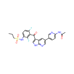 CCCS(=O)(=O)Nc1ccc(F)c(C(=O)c2c[nH]c3ncc(-c4ccc(NC(C)=O)nc4)cc23)c1F ZINC000113516981