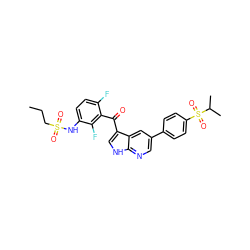 CCCS(=O)(=O)Nc1ccc(F)c(C(=O)c2c[nH]c3ncc(-c4ccc(S(=O)(=O)C(C)C)cc4)cc23)c1F ZINC000113506624