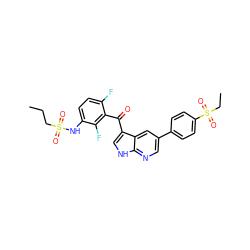 CCCS(=O)(=O)Nc1ccc(F)c(C(=O)c2c[nH]c3ncc(-c4ccc(S(=O)(=O)CC)cc4)cc23)c1F ZINC000142562995