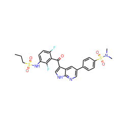 CCCS(=O)(=O)Nc1ccc(F)c(C(=O)c2c[nH]c3ncc(-c4ccc(S(=O)(=O)N(C)C)cc4)cc23)c1F ZINC000113506301